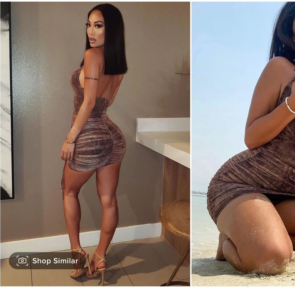 Slaying Here Mesh Mini Dress - Brown/combo